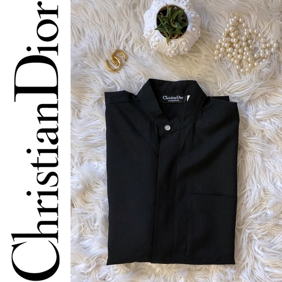 EUC Christian Dior Collection vintage Gingham button down l/s shirt black/grey - Picture 15 of 16
